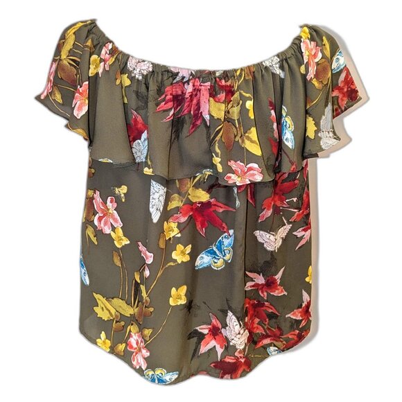 Maeve | Anthropologie Vallita Off-The-Shoulder Blouse Green Motif | Size XS - Picture 2 of 10